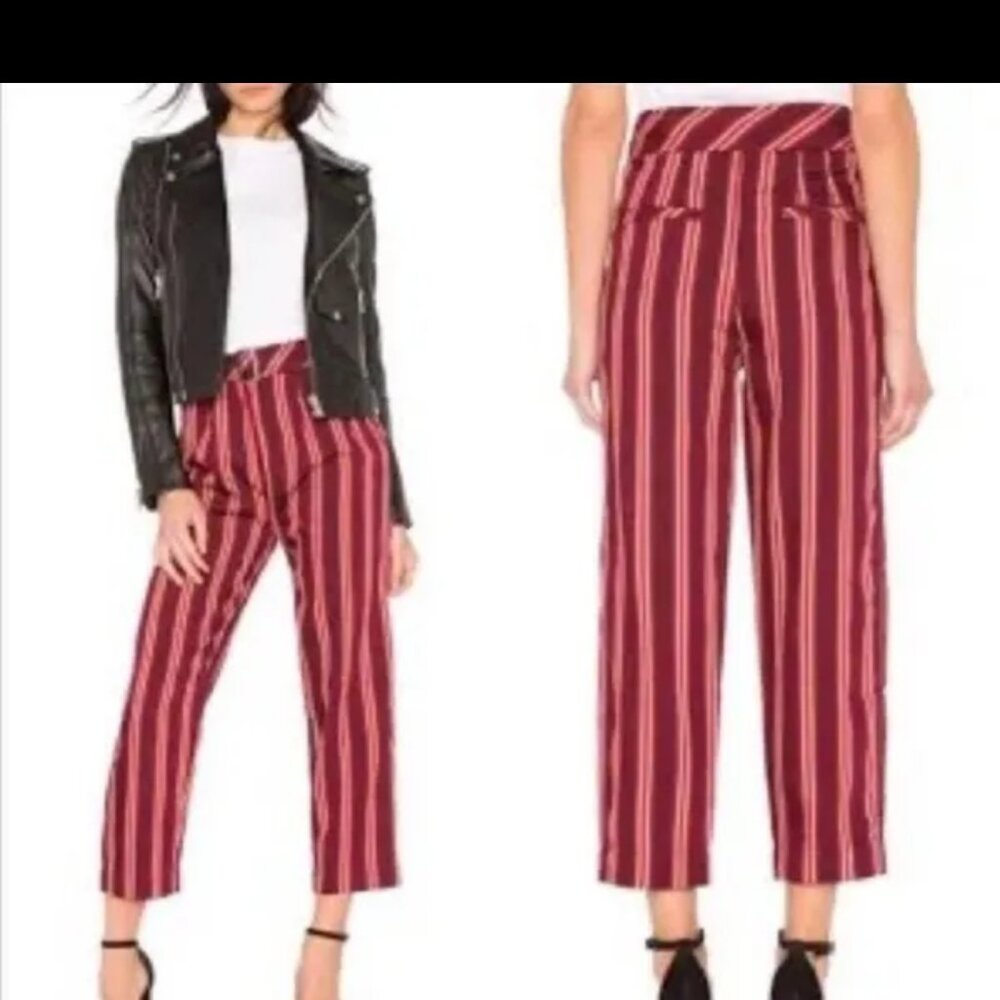 Free People Seemed like stripe Cropped High Rise Pants with Belt size 0